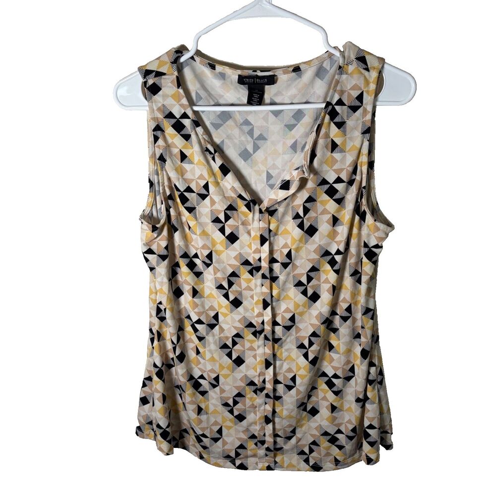 White House Black Market Tank Top Women's Medium V-Neck Printed Career Shirt